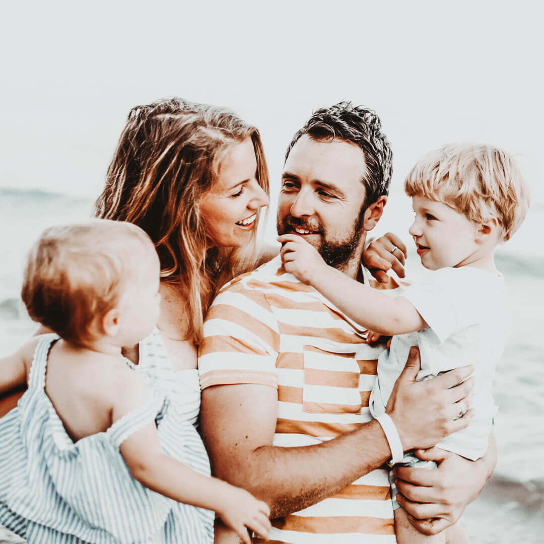 A family of four at home
